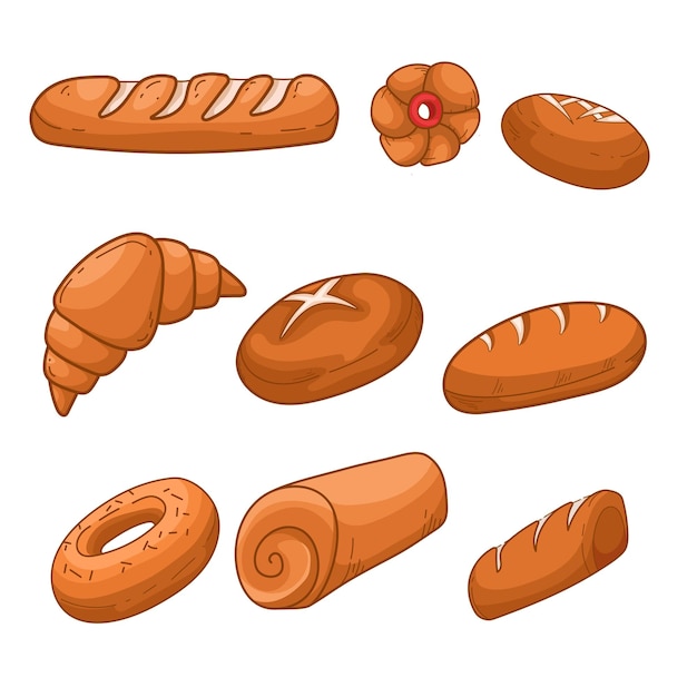 Bezpłatny wektor zestaw kolekcji różnych ilustracji chleba brązowy chleb clipart