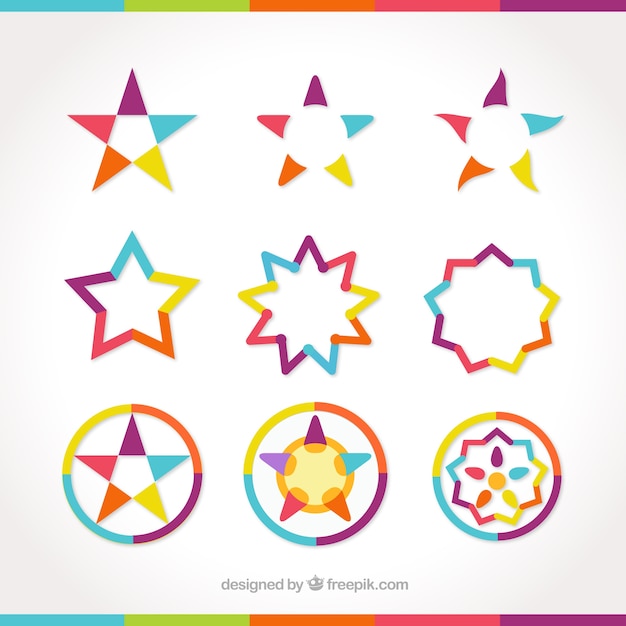 Bezpłatny wektor zestaw kolorowe kształty gwiazdy