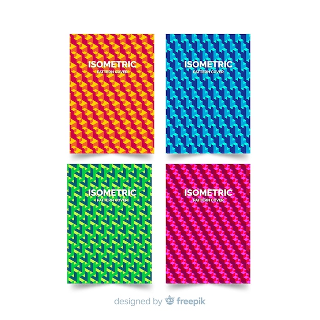 Bezpłatny wektor zestaw kolorowych broszur izometryczny wzór