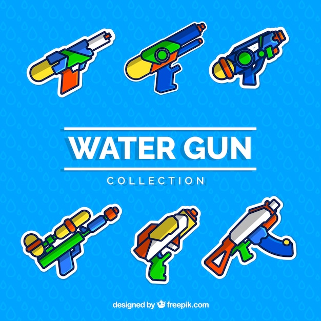 Bezpłatny wektor zestaw kolorowych pistoletów na wodę z tworzywa sztucznego