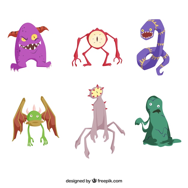 Bezpłatny wektor zestaw kolorowych potworów