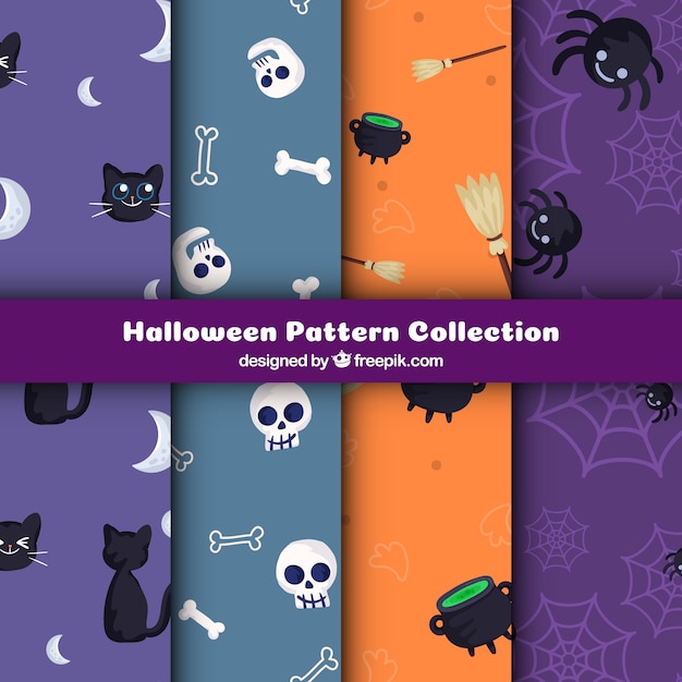 Zestaw kolorowych wzorów z elementów halloween