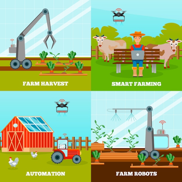 Bezpłatny wektor zestaw kompozycji smart farming
