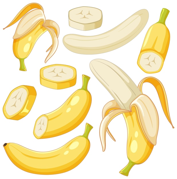 Bezpłatny wektor zestaw kreskówka owoców bananowych