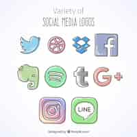 Bezpłatny wektor zestaw ładny ręcznie rysowane ikony social media