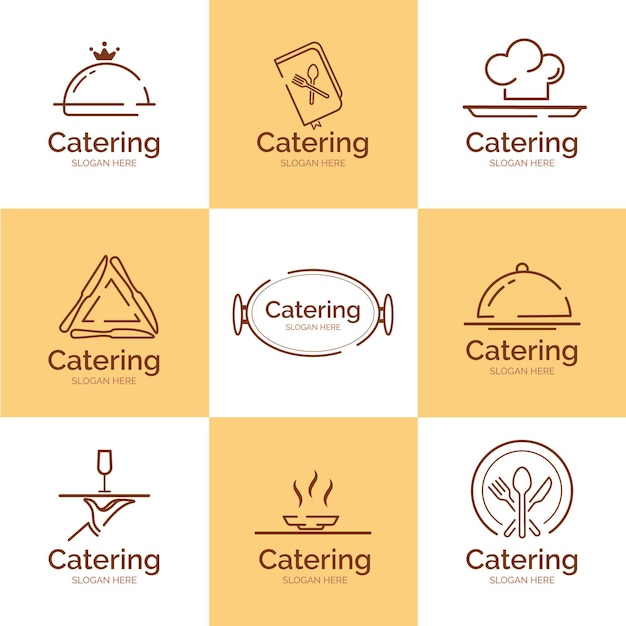 Zestaw Liniowych Płaskich Logo Gastronomicznych
