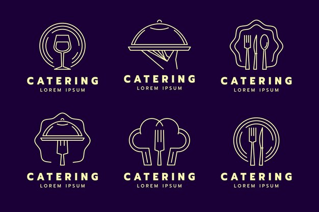 Zestaw liniowych płaskich logo gastronomicznych