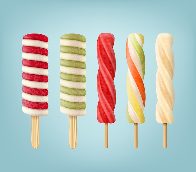 zestaw lodów lollipop w paski