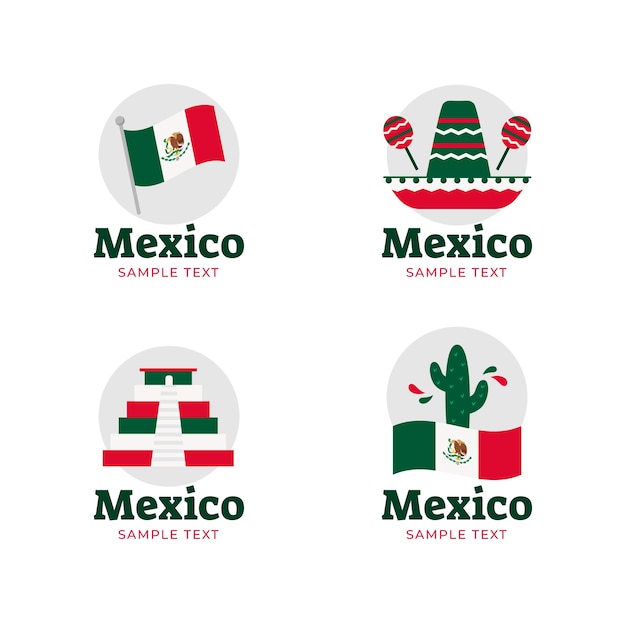 Zestaw logo meksyku o płaskiej konstrukcji