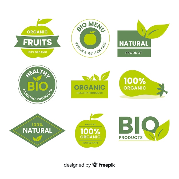 Bezpłatny wektor zestaw logo płaskie zdrowej żywności