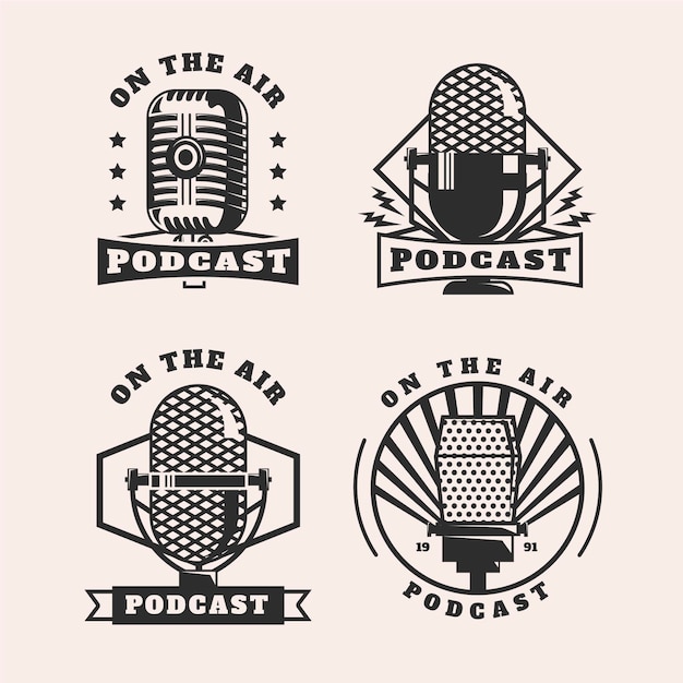 Bezpłatny wektor zestaw logo rocznika podcastu