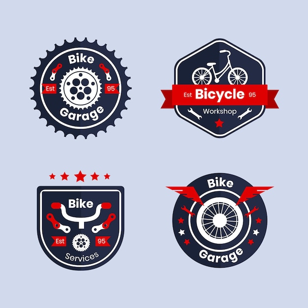 Bezpłatny wektor zestaw logo roweru w płaskiej konstrukcji