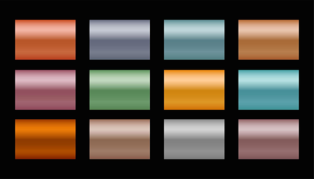Bezpłatny wektor zestaw metalowych gradientów w różnych odcieniach i kolorach