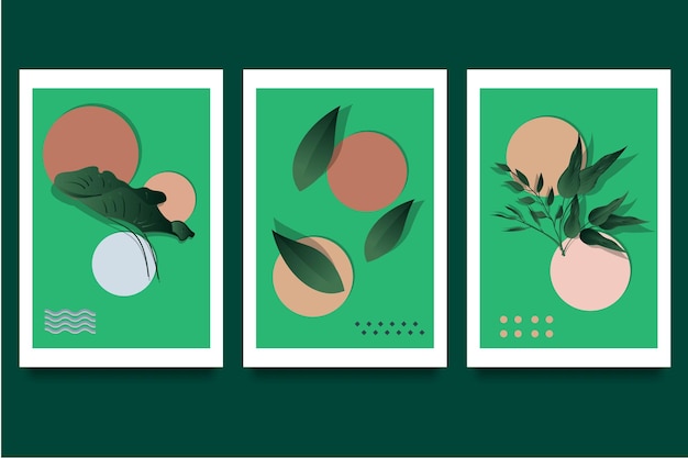 Bezpłatny wektor zestaw minimalistycznych plakatów z abstrakcyjną kompozycją organicznych kształtów w modnym współczesnym stylu kolażu
