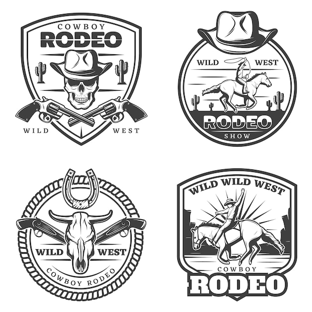 Bezpłatny wektor zestaw monochromatycznych logo vintage rodeo