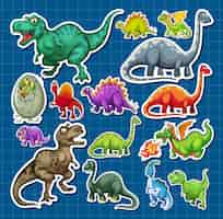 Bezpłatny wektor zestaw naklejek różnych postaci z kreskówek dinozaurów