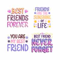 Bezpłatny wektor zestaw naklejek z kolorowymi napisami dla najlepszych przyjaciół