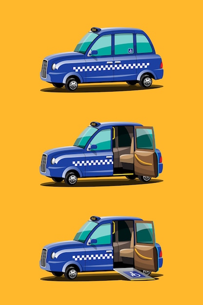 Bezpłatny wektor zestaw niebieskich taksówek