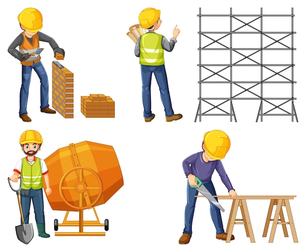 Zestaw obiektów budowlanych i pracowników