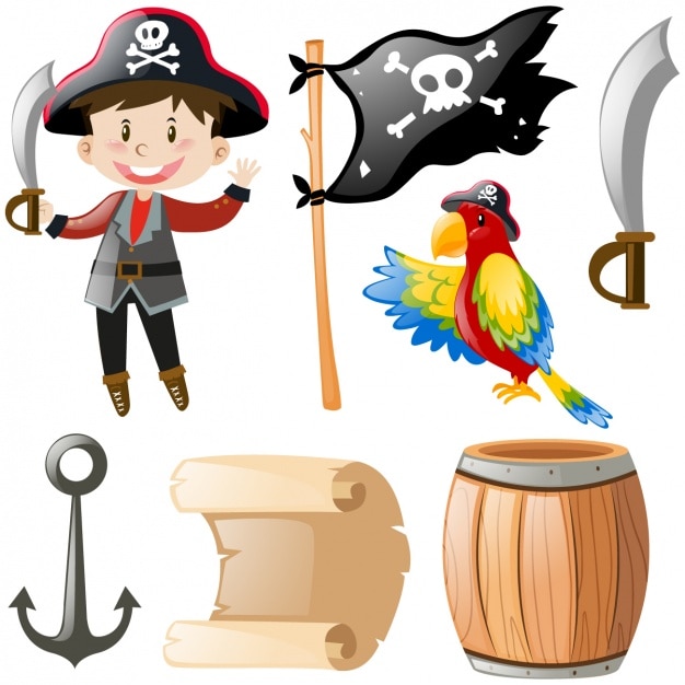 Bezpłatny wektor zestaw obiektów piratów