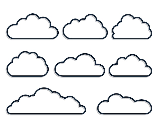 Bezpłatny wektor zestaw ośmiu chmur w stylu linii