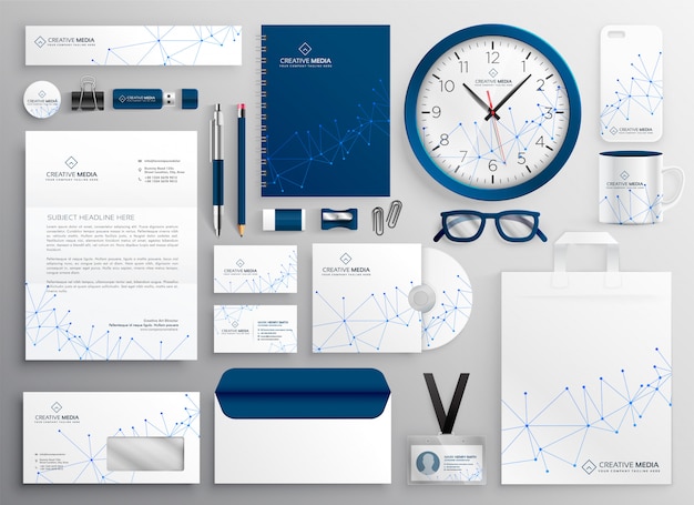 Bezpłatny wektor zestaw papeterii firmowej na diagramie szkieletowym