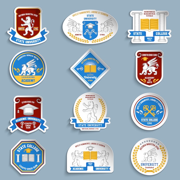 Bezpłatny wektor zestaw piktogramów odznak uniwersyteckich