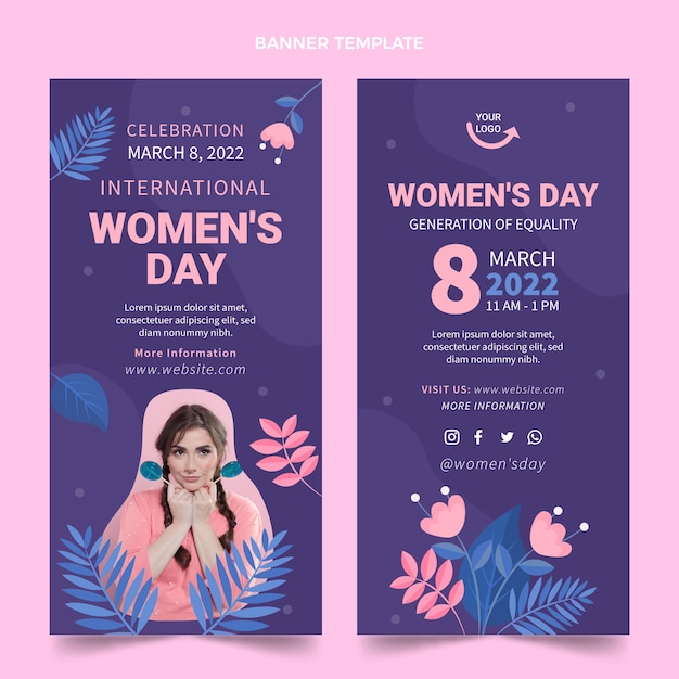 Bezpłatny wektor zestaw pionowych banerów płaski międzynarodowy dzień kobiet