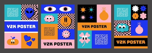 Bezpłatny wektor zestaw plakatów y2k
