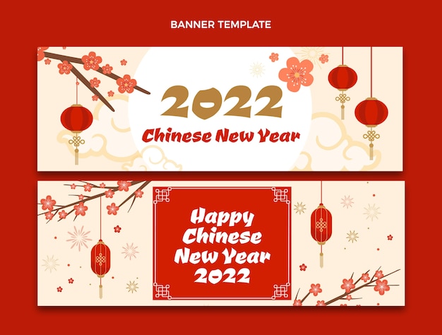 Bezpłatny wektor zestaw płaskich banerów poziomych chińskiego nowego roku