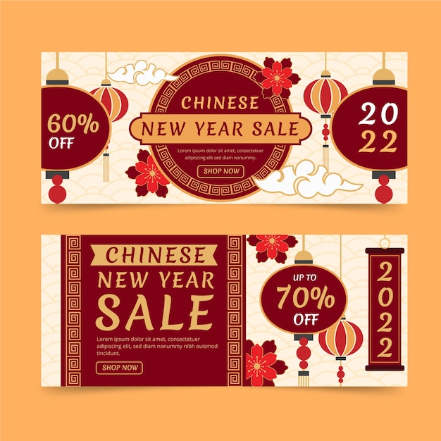 Zestaw płaskich chińskich banerów poziomych na nowy rok