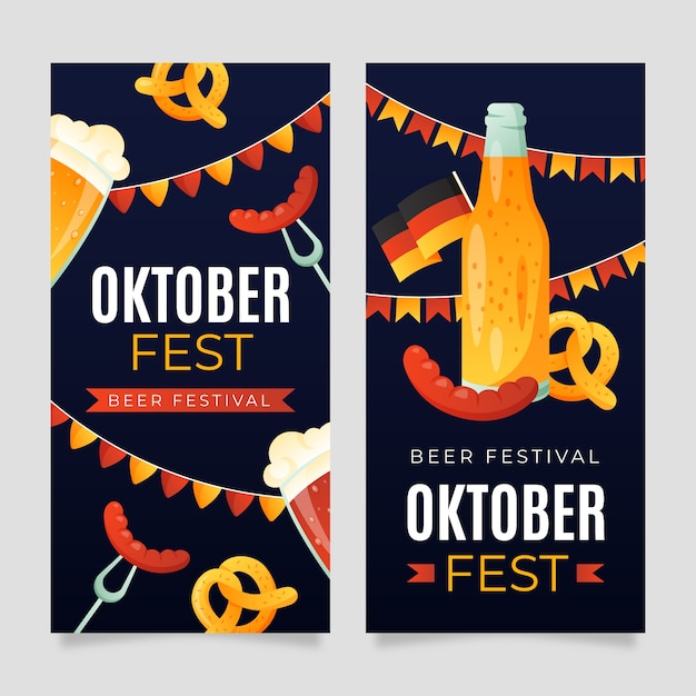 Bezpłatny wektor zestaw płaskich pionowych banerów oktoberfest