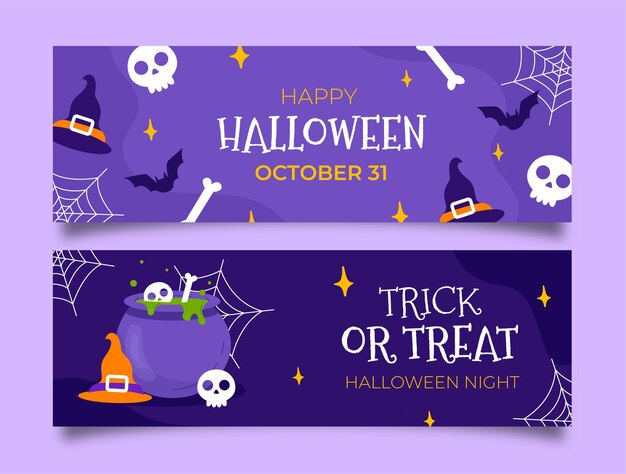 Zestaw płaskich poziomych banerów halloween