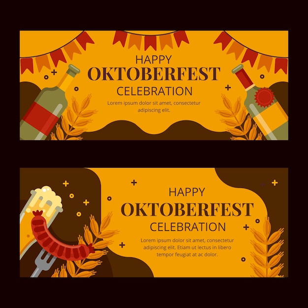 Zestaw Płaskich Poziomych Banerów Oktoberfest