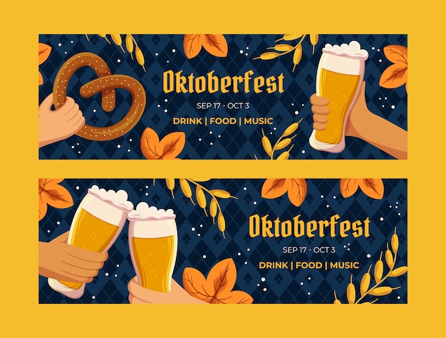 Bezpłatny wektor zestaw płaskich poziomych banerów oktoberfest