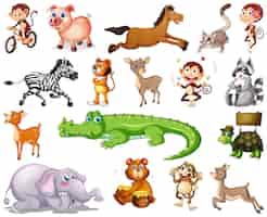 Bezpłatny wektor zestaw postaci z kreskówek zwierząt