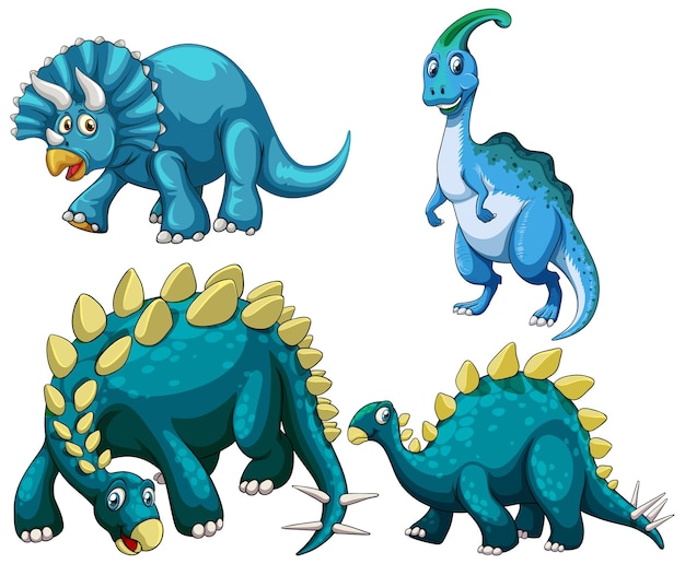 Bezpłatny wektor zestaw postaci z kreskówki niebieskiego dinozaura