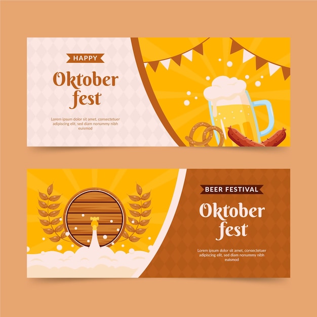 Bezpłatny wektor zestaw poziomych banerów oktoberfest