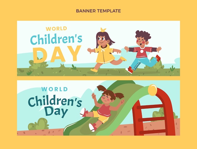 Bezpłatny wektor zestaw poziomych banerów płaski światowy dzień dziecka