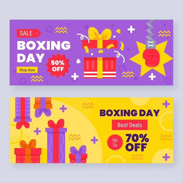 Zestaw poziomych banerów płaskich boxing day