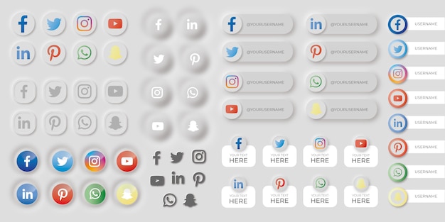 Zestaw Przycisków Mediów Społecznościowych W Stylu Neumorficznym