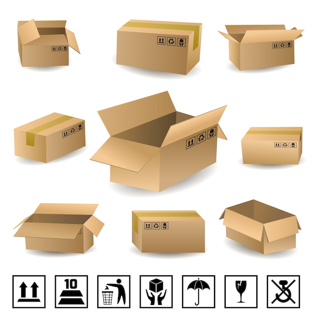 Bezpłatny wektor zestaw pudełek wysyłkowych