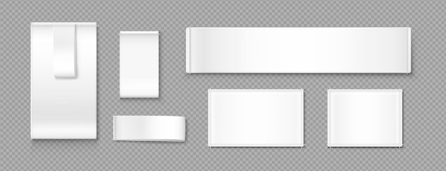 Zestaw Pustych Etykiet Z Tkaniny Izolowanych Na Przezroczystym Tle Wektor Realistyczna Ilustracja Prostokątnych Białych Etykiet Z Tkaniny Z Szwami Kawałek Bawełny Dla Rozmiaru Materiału Informacje O Praniu