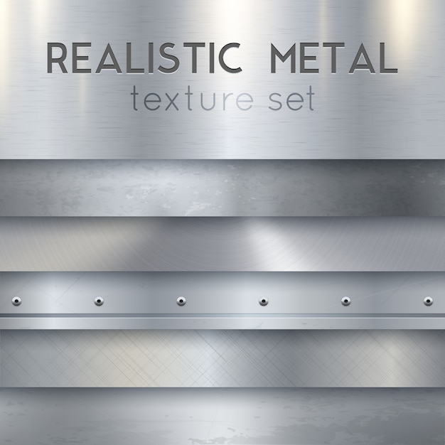 Bezpłatny wektor zestaw realistyczne poziome próbki tekstury metalu
