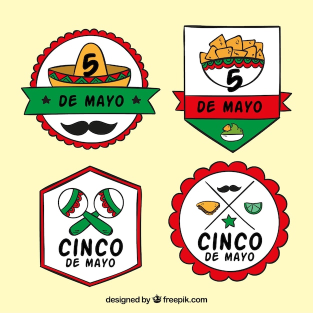 Bezpłatny wektor zestaw ręcznie rysowane cinco de mayo naklejek