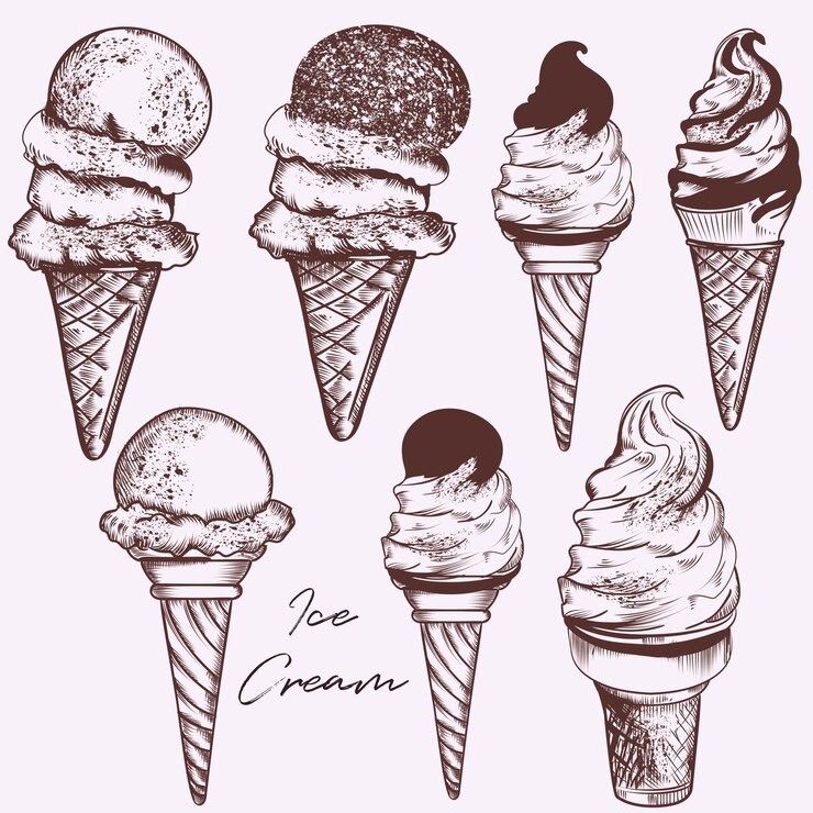 Zestaw ręcznie rysowane lody