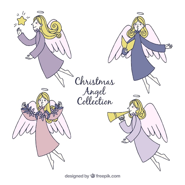 Bezpłatny wektor zestaw ręcznie rysowane postacie aniołów