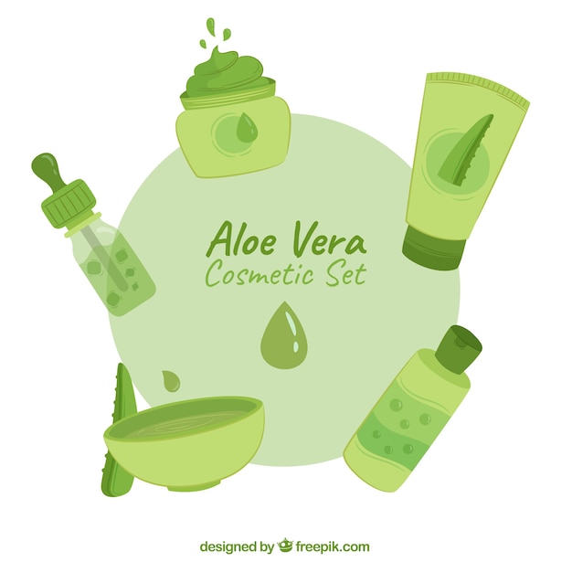 Zestaw ręcznie rysowanych produktów aloe vera