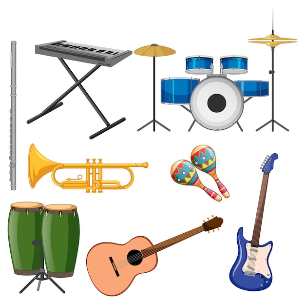 Bezpłatny wektor zestaw różnych instrumentów muzycznych