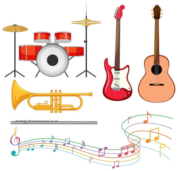 Bezpłatny wektor zestaw różnych instrumentów muzycznych
